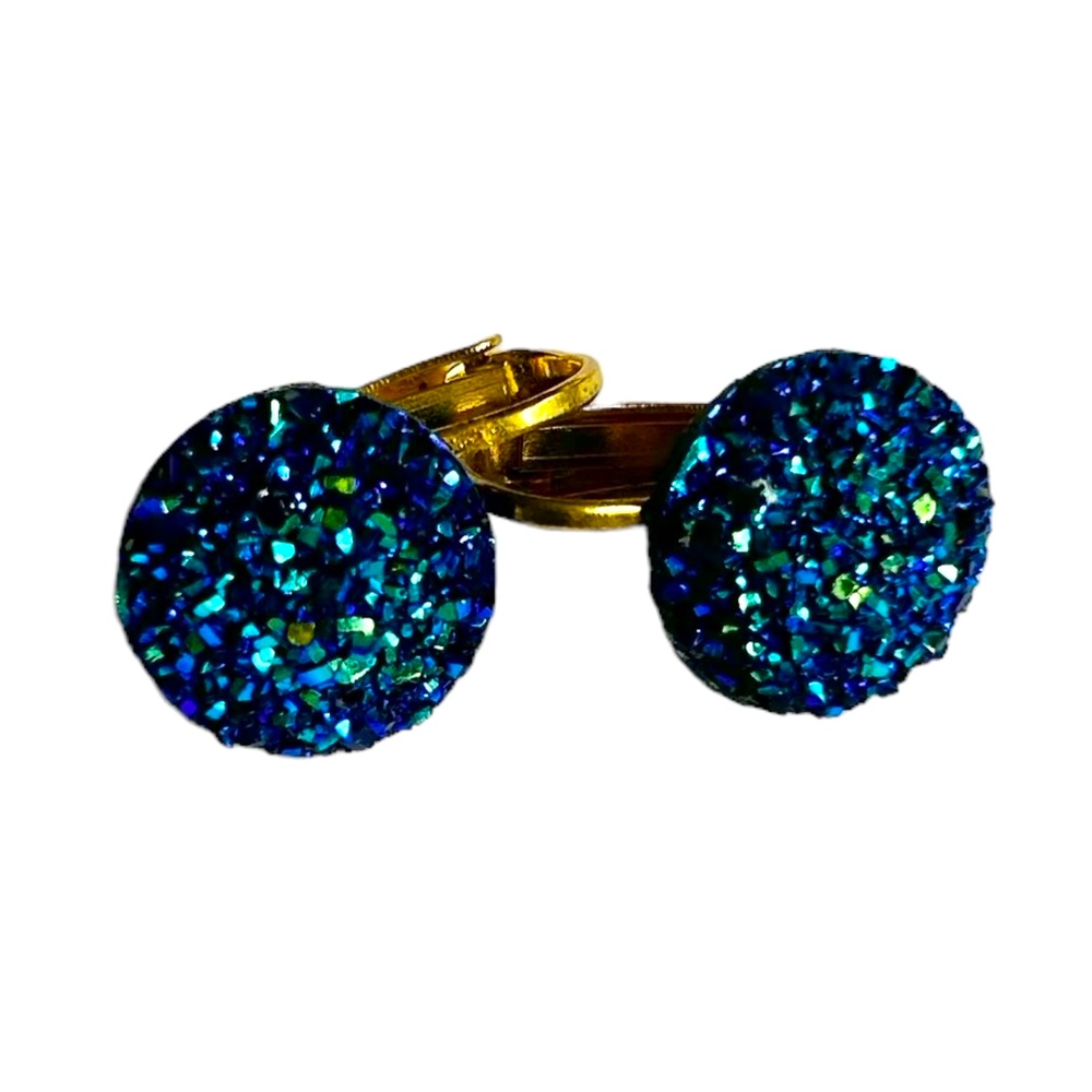 Handmade Blue Crystal Glitter Clip On Earrings